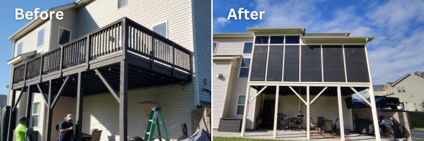 Before and after of a covered deck